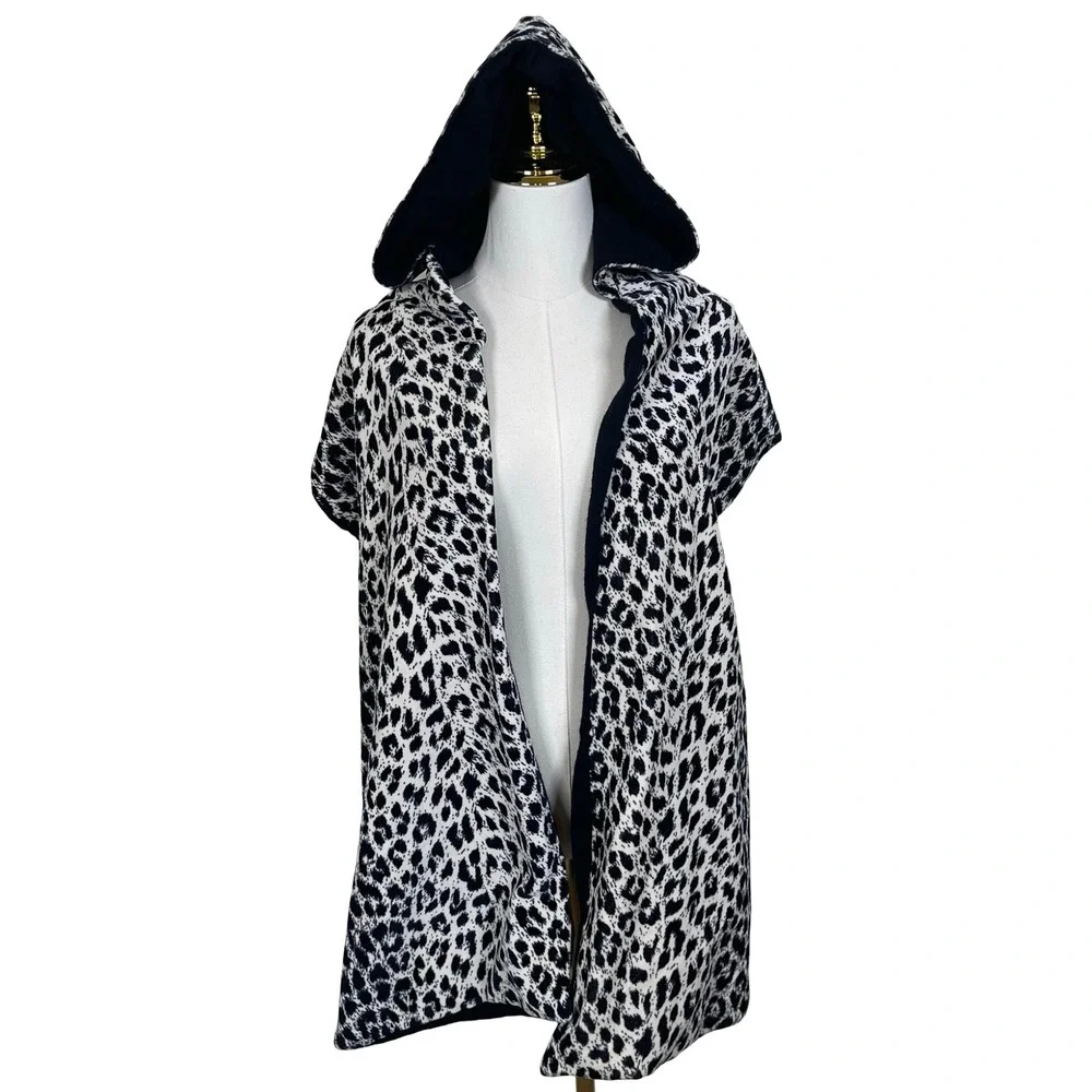 Leopard Print‎ Hooded Scarf Wrap Women Black White Animal Print Hooded Shawl